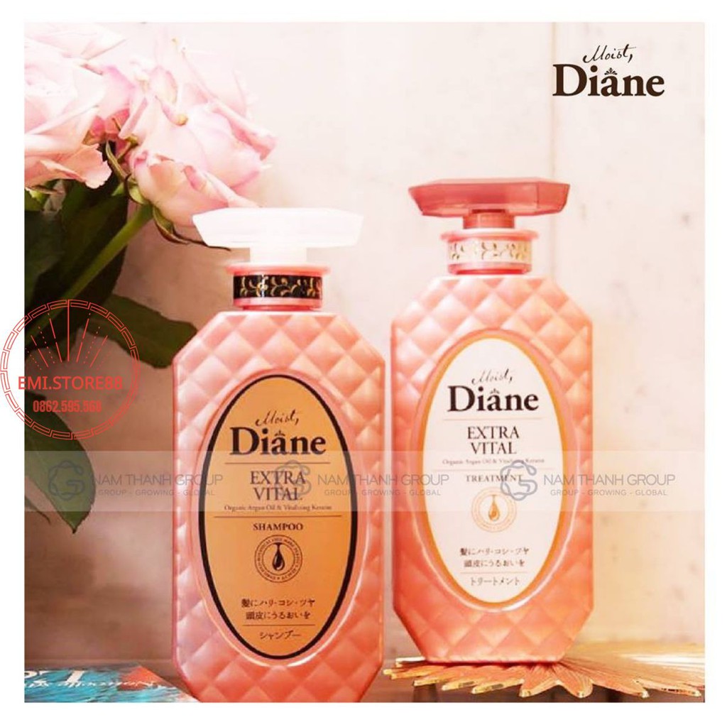 Cặp Dầu Gội Dầu xả dành cho tóc yếu, khô xơ, chẻ ngọn Moist Diane Extra Vital