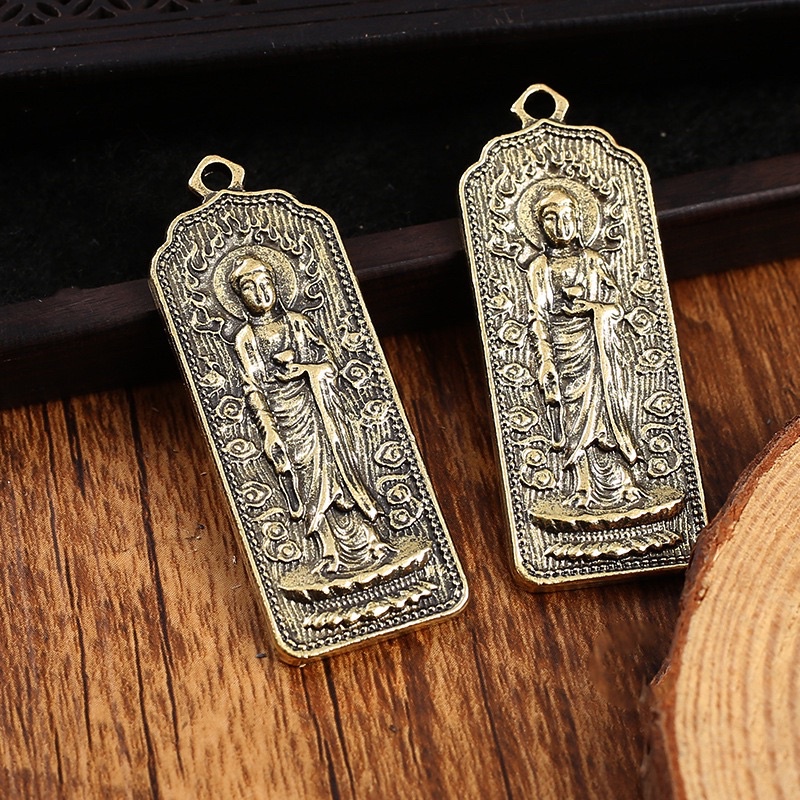 Móc khoá phong thuỷ + mặt dây chuyền đồng thau hình phật