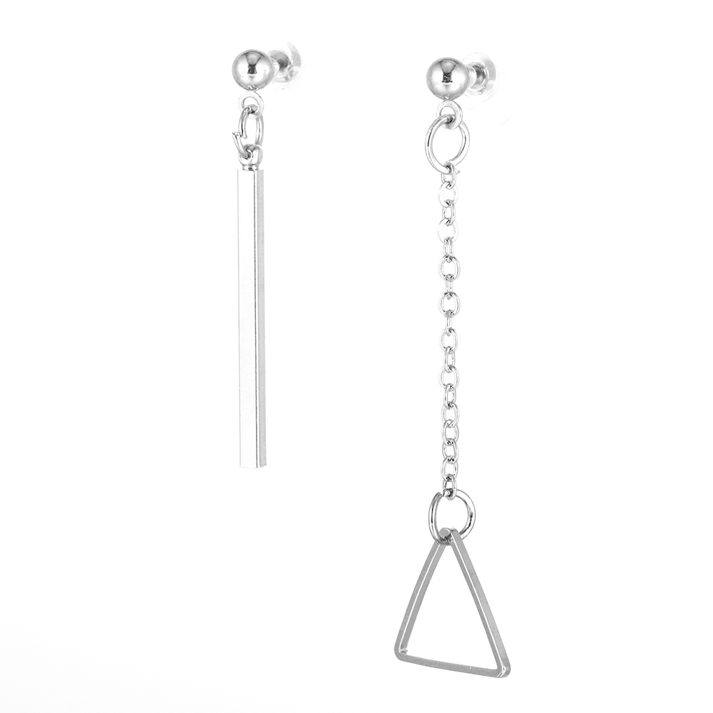 Khuyên tai màu bạc tua rua phong cách hình học bất đối xứng kiểu Hàn Quốc dành cho nữ