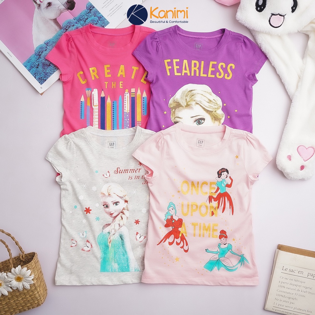 Áo thun bé gái Gap kids chất cotton đẹp mềm in hình esla size đại 4-14 tuổi