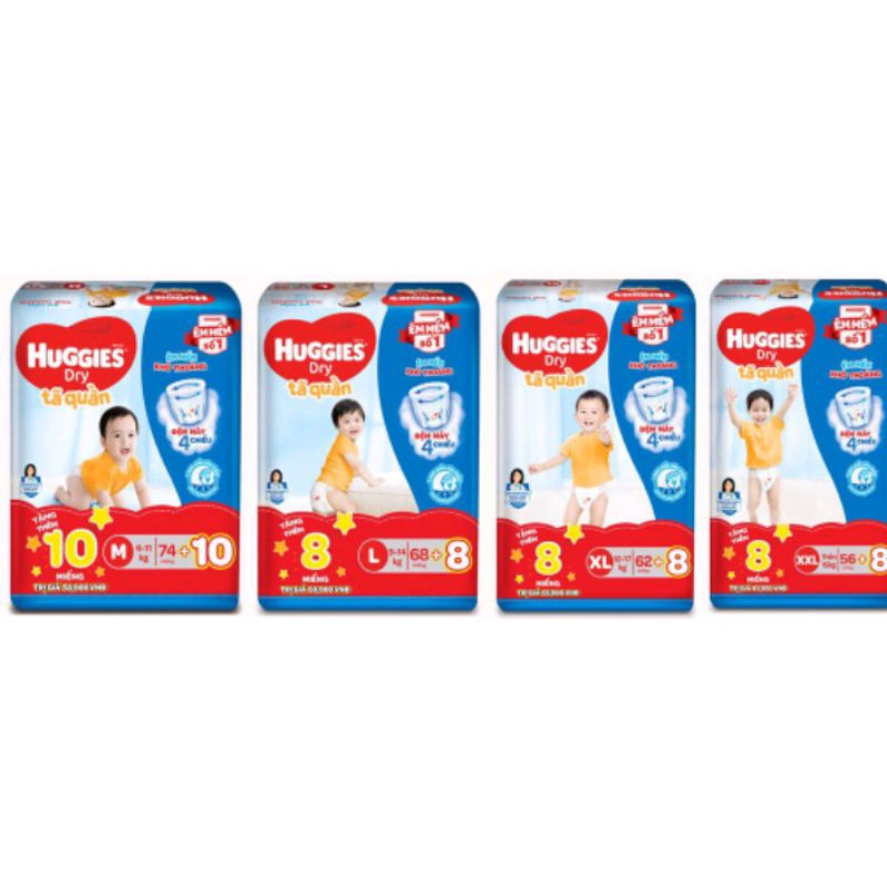 [Tặng 8 miếng tã quần Huggies] Tã quần Huggies M74/ L68/ XL62/ XXL56 mẫu mới