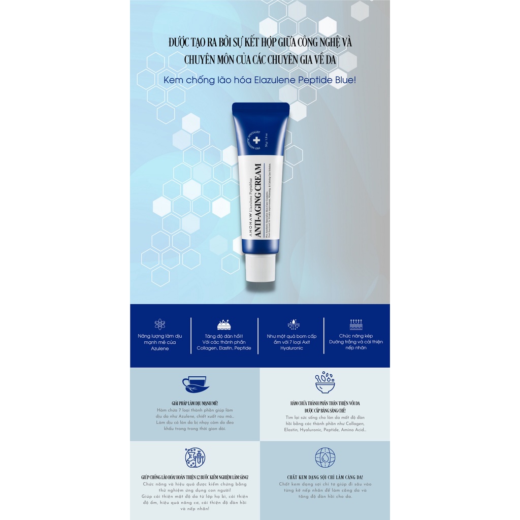 Kem dưỡng chống lão hóa, xóa nhăn Ahohaw Elazulene Peptablue Anti- Aging Cream  chính hãng