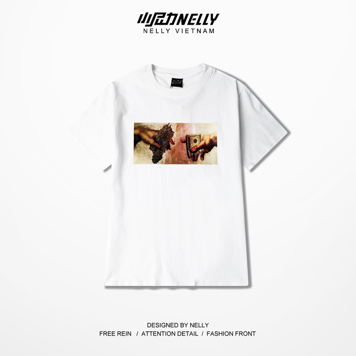 Áo thun tay lỡ NELLY cotton dáng unisex form rộng in hình trao đổi | BigBuy360 - bigbuy360.vn