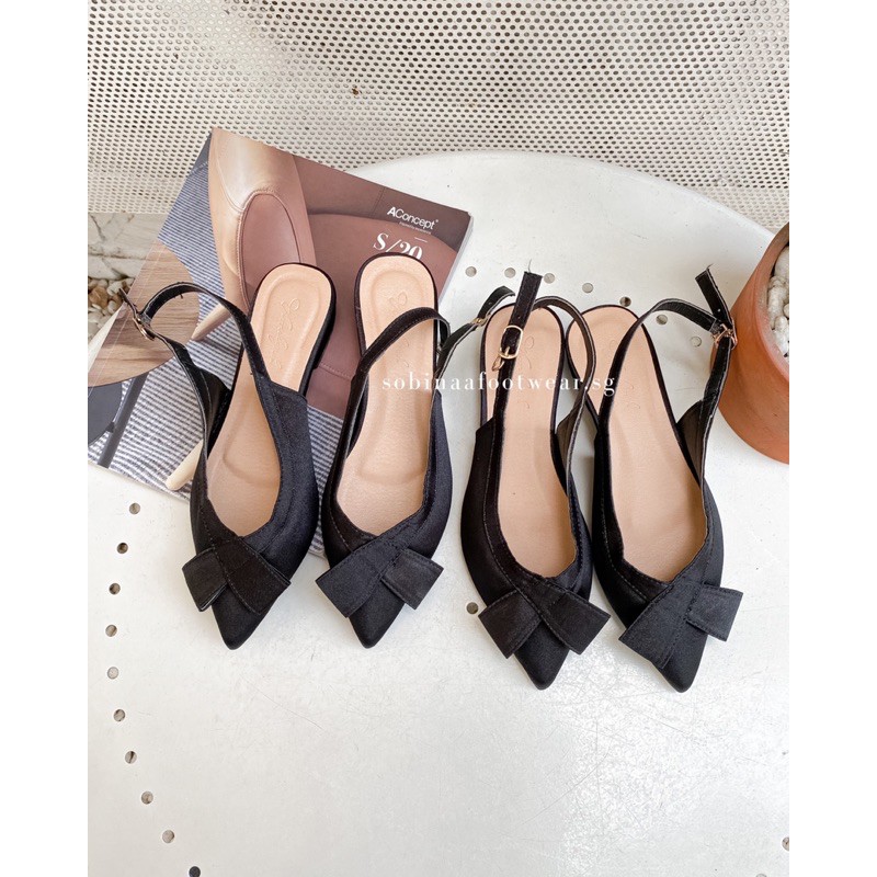 Sandal mũi búp bê lụa nơ 2P