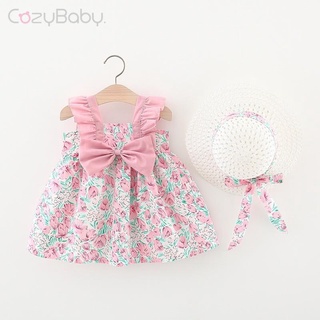 Bộ Đầm Công Chúa 2 Món Họa Tiết Hoa Ngọt Ngào Kèm Mũ Thời Trang Mùa Hè Cho Bé Gái