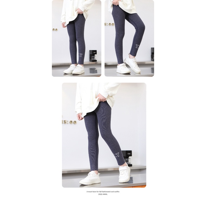 YAOEENH Quần Legging Cotton Dài Đến Mắt Cá Chân Màu Trơn In Chữ Giữ Ấm Mùa Thu Đông Dễ Phối Đồ Cho Bé Gái 110-170cm