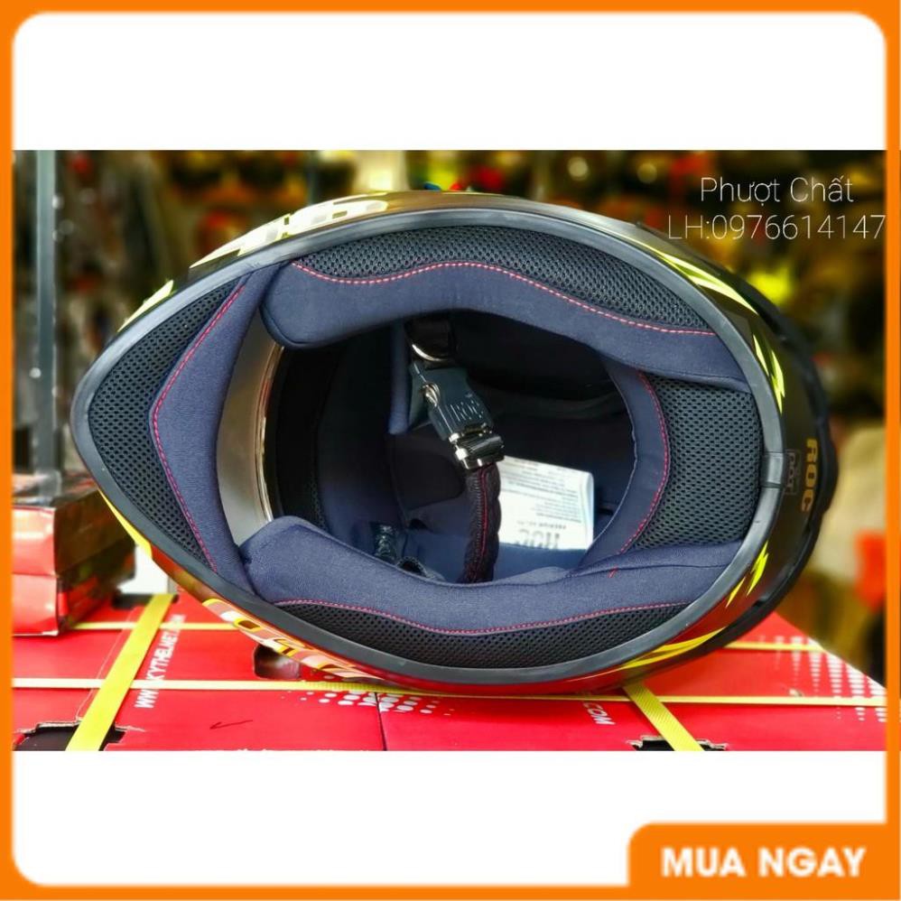 Giá Tận Kho - Nón bảo hiểm Fullface cao cấp Roc R01 tem 46 xanh dạ quang