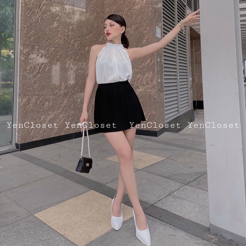 [FREESHIP] Hình chính chủ YenCloset kèm feedback của khách - Áo yếm lụa sang chảnh và chân váy dập ly hàng thiết kế