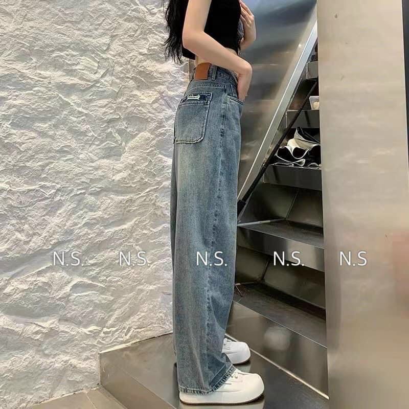 quần jean ống suông rộng style ulzzang lưng siêu cao các mã hot trend( dài 100cm)