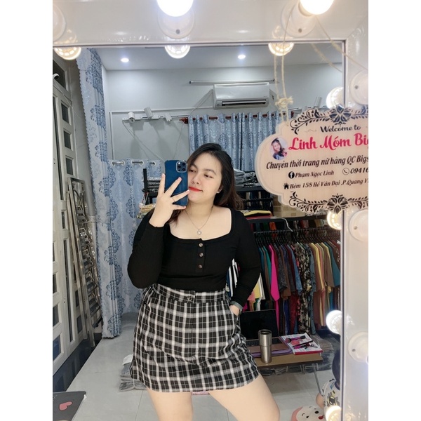 CHÂN VÁY A KẺ ĐEN / CARO ĐEN BIGSIZE LINH MÓM