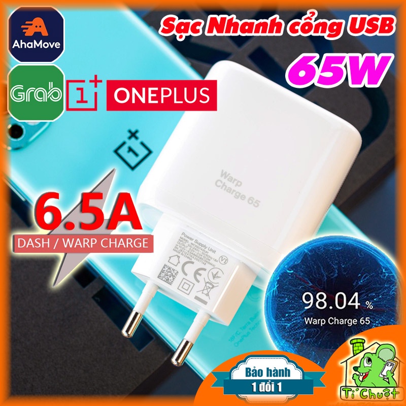Sạc Nhanh Warp Charge 65W CỔNG USB-A OnePlus 9RT/ NORD 2 / CE 2 5G ZIN