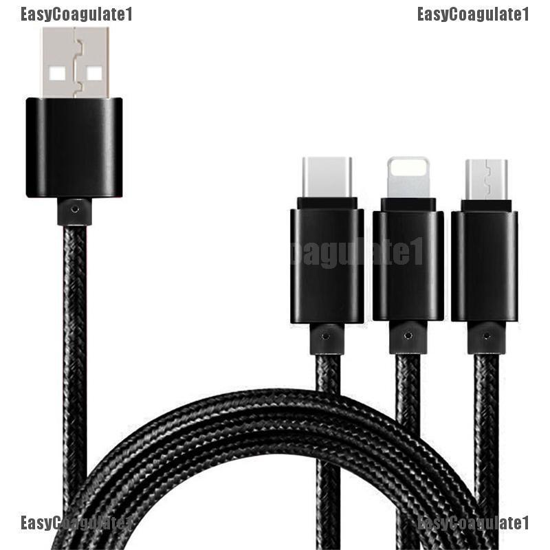 Dây cáp sạc Loại C Micro Usb 3 trong 1 tiện dụng thích hợp cho iPhone / Android chất lượng cao