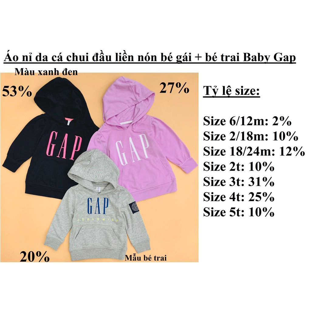 Sỉ Combo 10 Áo nỉ da cá chui đầu liền nón bé gái + bé trai Baby Gap, size 6/12m - 5t. Việt Nam xuất xịn. HÀNG ĐANG ONWEB