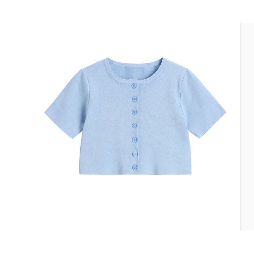 [Kèm Video SP] Áo Thun Tăm Nữ Cao Cấp Tay Ngắn Cổ Tròn Croptop Phối Cúc Ngực Phong Cách Thời Trang Sugal TOP NU 032