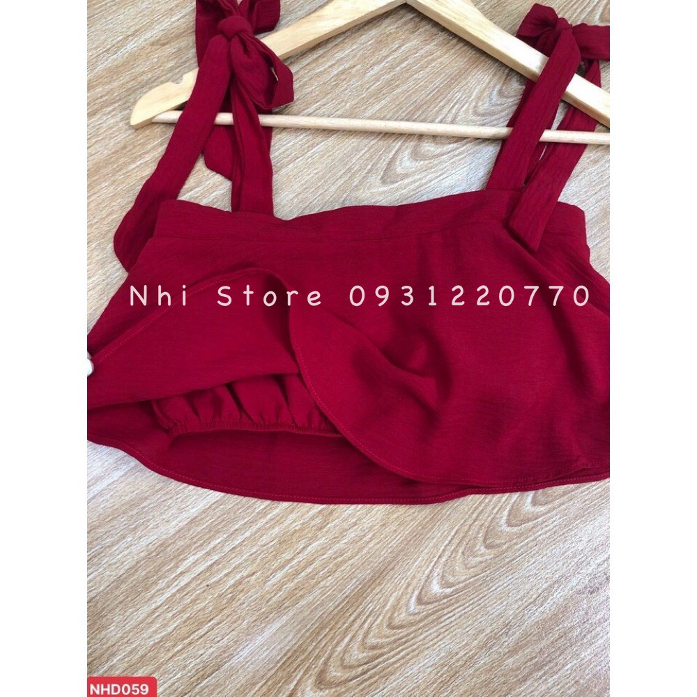 [FREESHIP 50K] Set Bộ Kiểu Nữ NHISTORE Quần DÀi Ống Rộng Áo Croptop Cột Dây Vai Freesize Dưới 57Kg