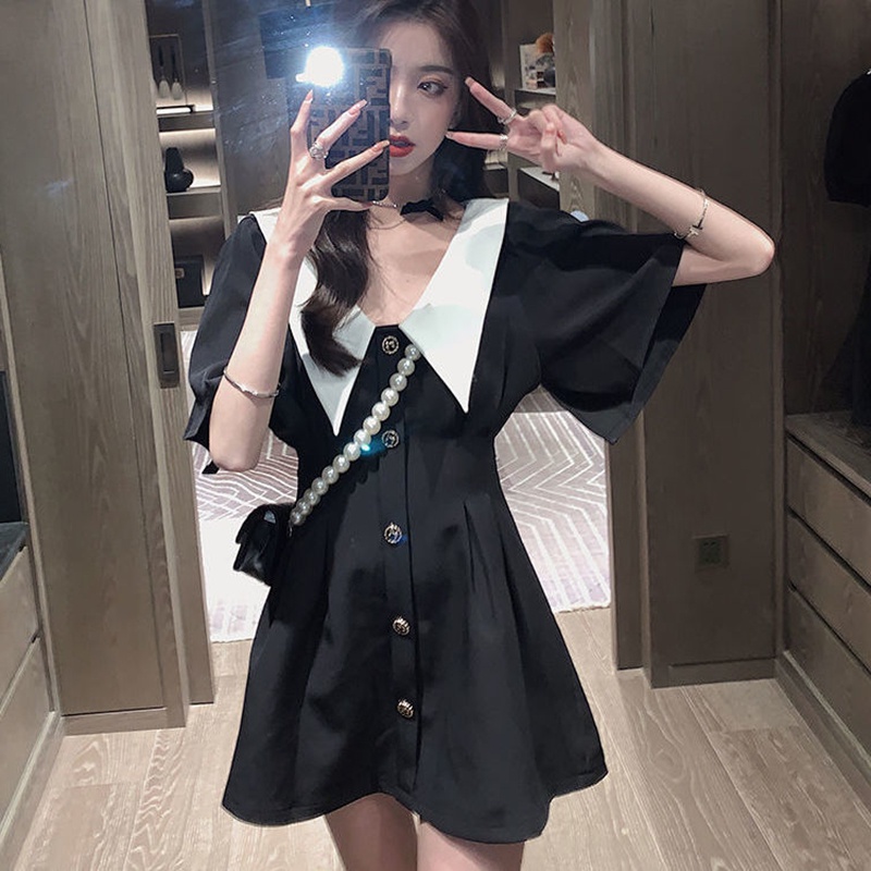 Đầm đen tay ngắn, đầm dự tiệc kiểu Pháp