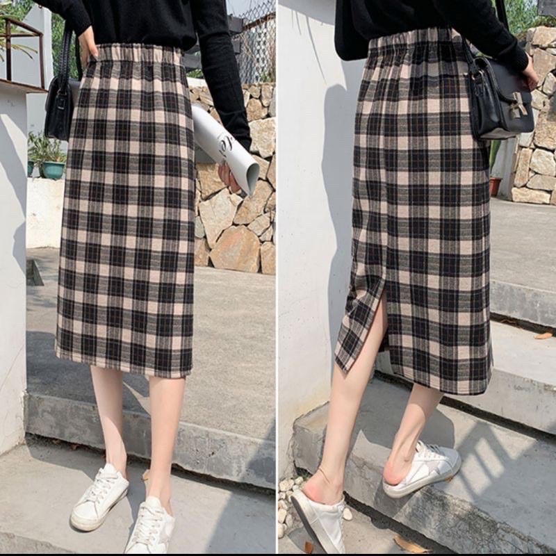 Chân váy midi họa tiết caro ❤ Chân váy dạ caro, chân váy phong cách ulzzang Hàn Quốc - NhimShop CV12