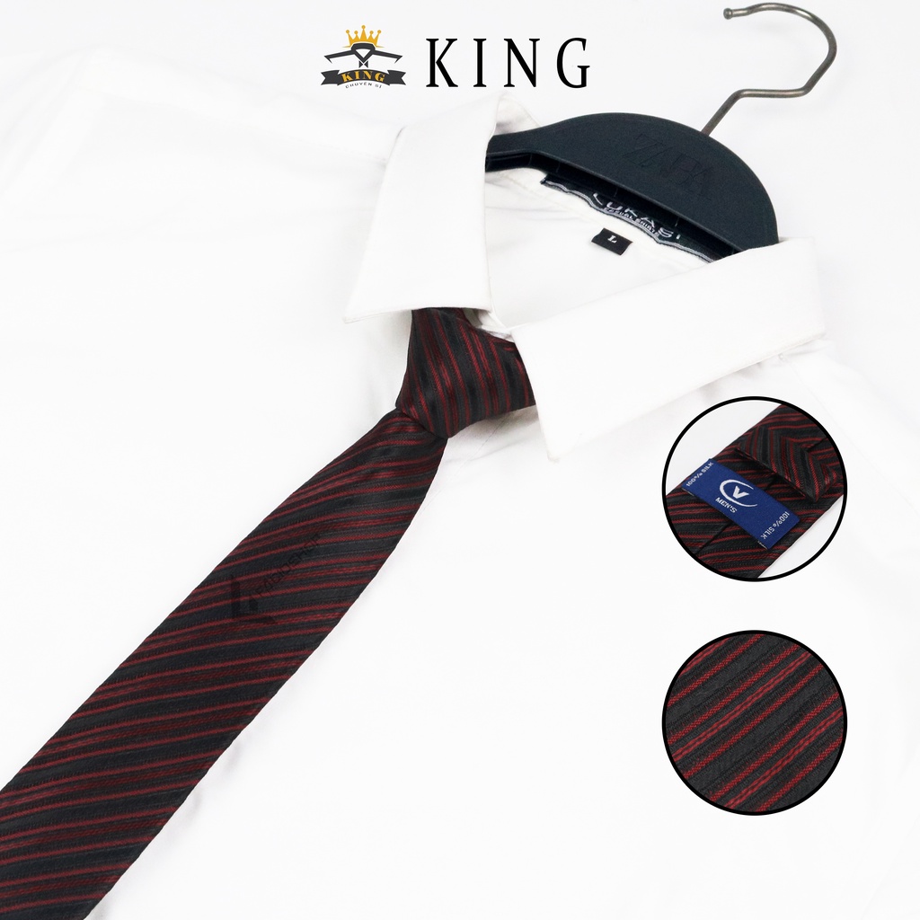 Cà vạt nam đen KING caravat công sở và chú rể họa tiết tự thắt bản nhỏ 6cm cravat hàn quốc lịch lãm C08
