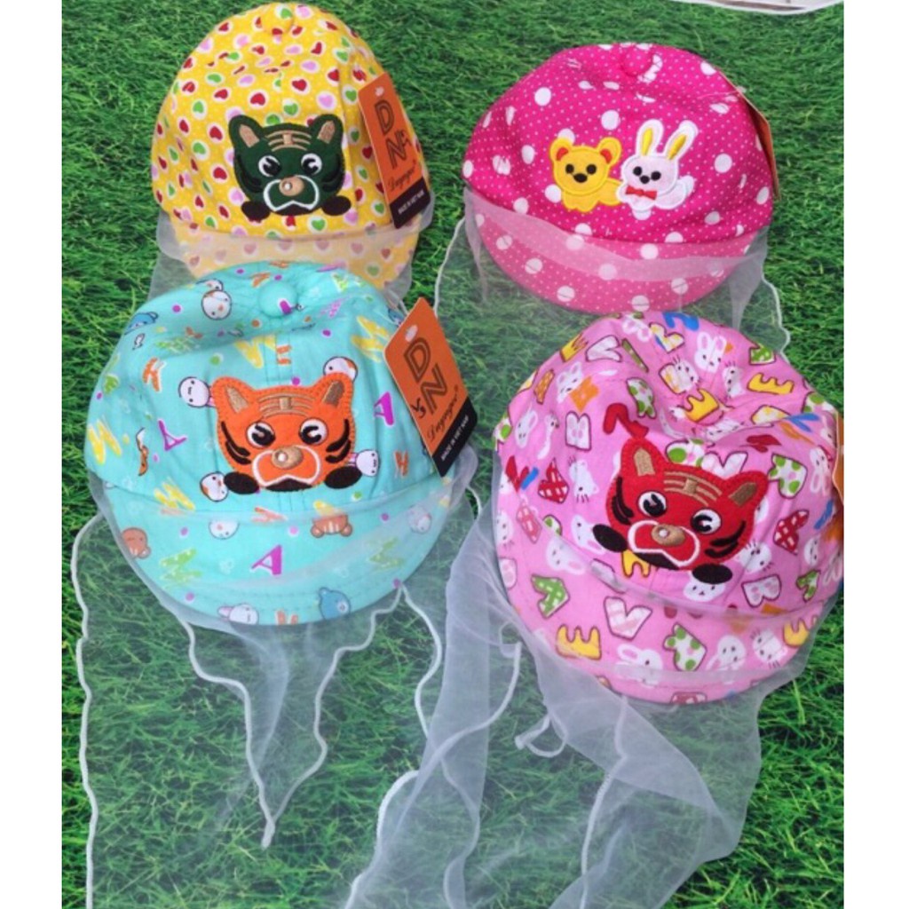 Nón Kết Cho Bé Gái Có Khăn Voan Chống Bụi Duy Ngọc Size 46 Dành Cho Bé Dưới 12 Tháng Tuổi