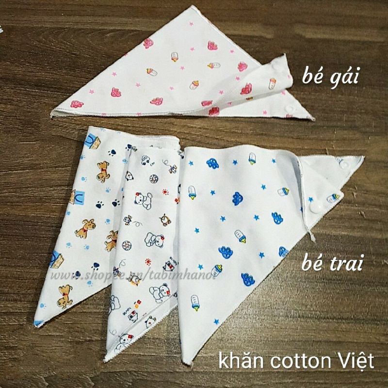 Set 5 Khăn Yếm Tam Giác Cotton 2 Cúc Bấm Cho Bé Từ 0-4y