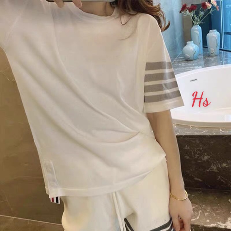 Bộ Quần Áo 4 Sọc Phản Quang ❤ Set Áo Thun Tay Lỡ Quần Đùi Ống Rộng Cotton Nam Nữ MND98