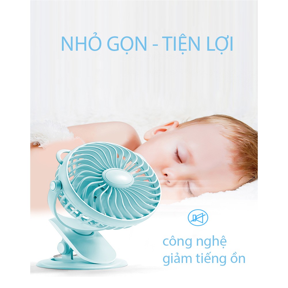 Quạt tích điện - Quạt để bàn mini có đế kẹp xoay 720 độ tiện lợi Q2