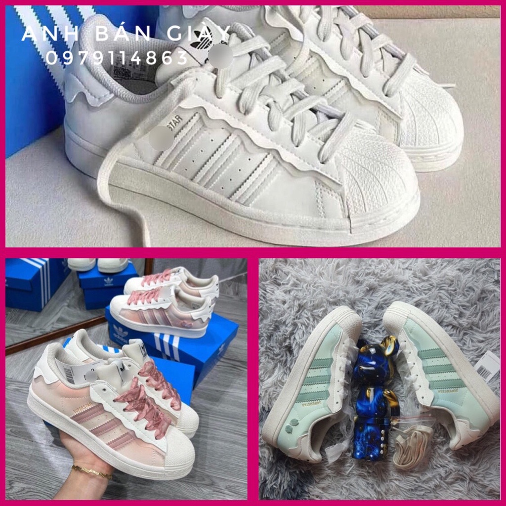 Giày thể thao das sò trắng,hồng hàng SC mẫu mới 2022, Giày Superstar Cloud White sò hồng, Sò Xanh Mũi Sò Bản đẹp