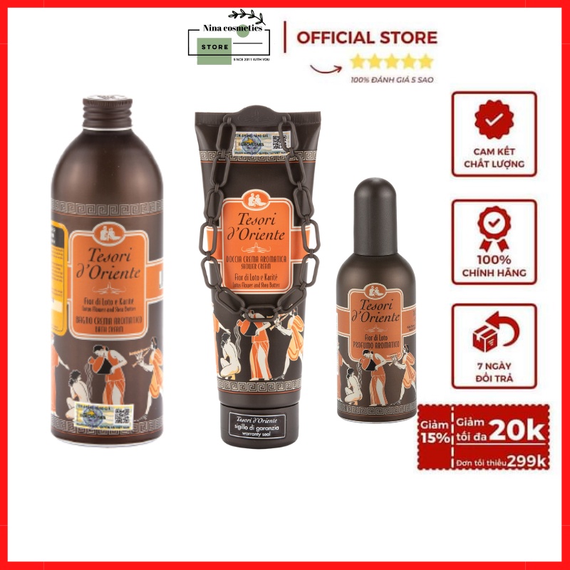 (Kèm Vòi) Sữa Tắm Nước Hoa Ý Tesori Hương Sen Chai Nhôm Màu Nâu 250ml - 500ml