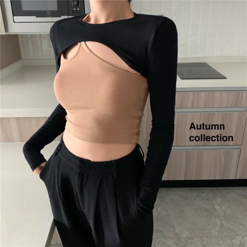 Áo croptop mix áo khoác len ôm body phong cách cá tính (kèm video+ảnh thật) | BigBuy360 - bigbuy360.vn