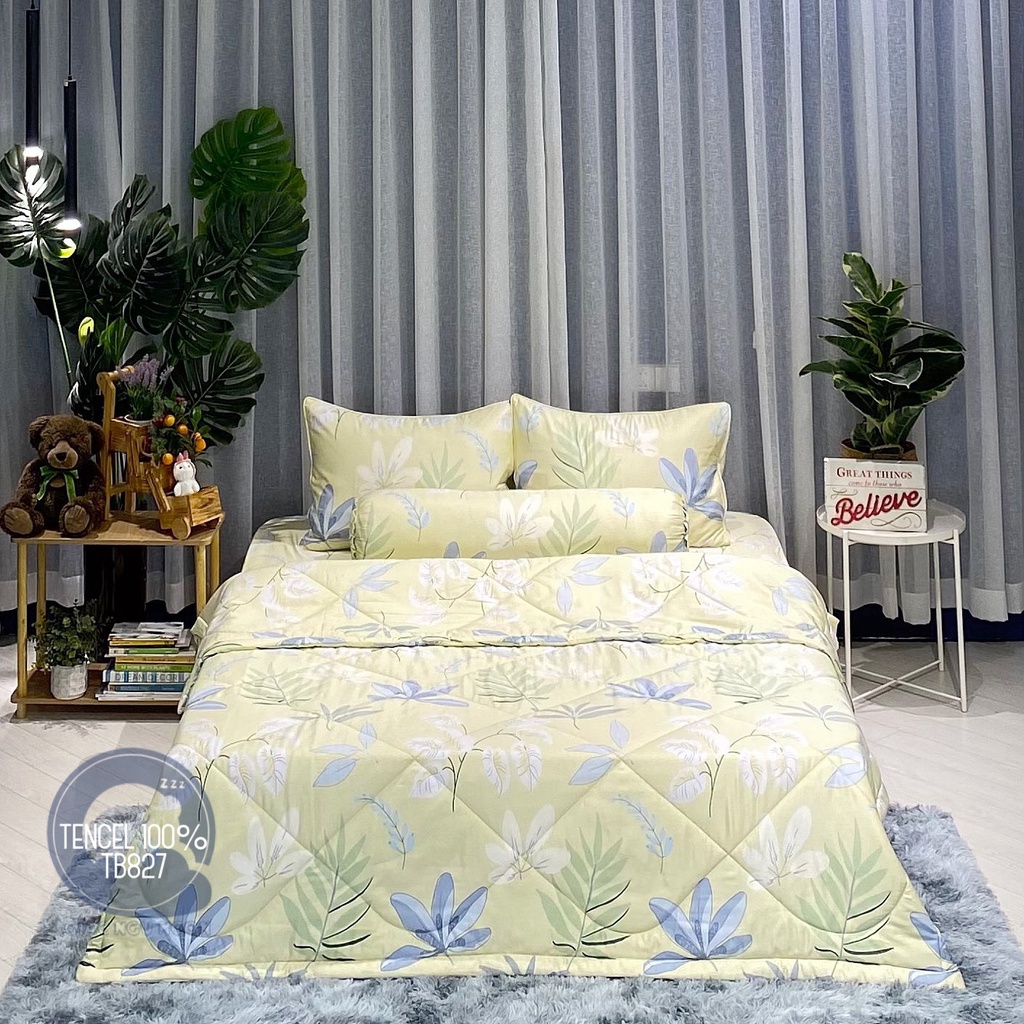 Bộ Chăn Ga Gối 05 Món Cao Cấp Lụa TENCEL Sang Xịn Lụa Tencel Mềm Mịn Mát