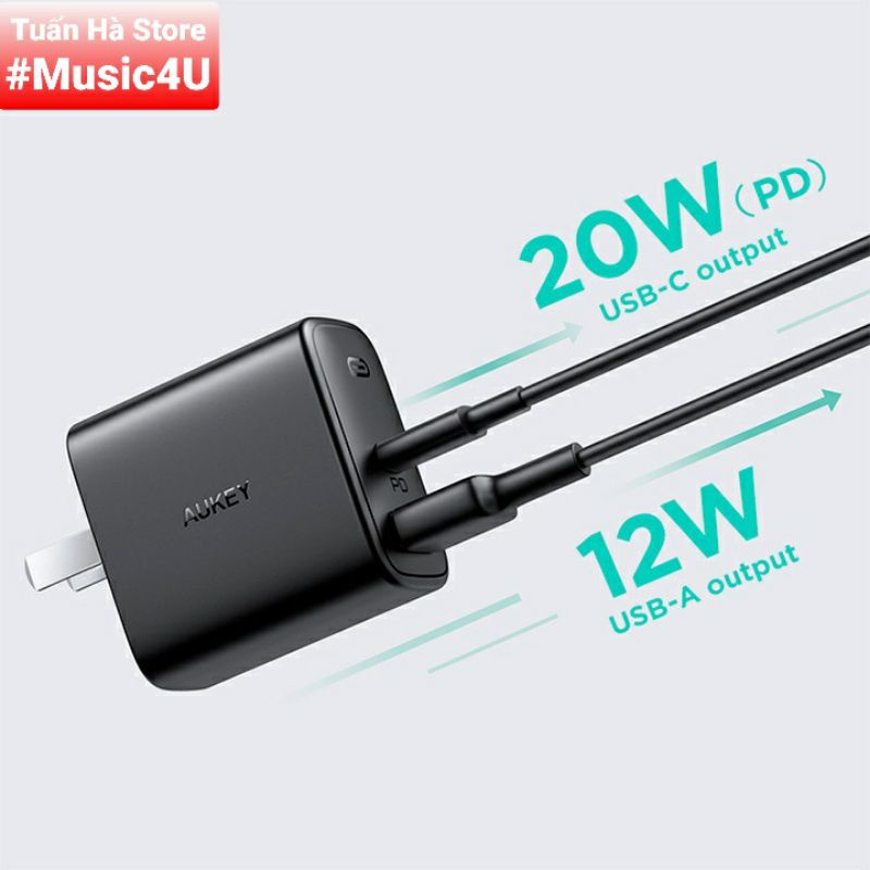 Củ sạc siêu nhanh Aukey PD PA-F3S 32W USB Type C cho IP 12 13 Pro Max S21 S20 Note 20 Tuấn Hà Store