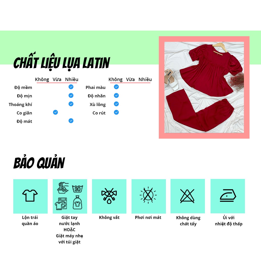 Đồ bộ mặc nhà SBORG bộ pijama lụa latin áo tay phồng babydoll dễ thương đáng yêu phối quần dài có túi freesize dưới 60kg