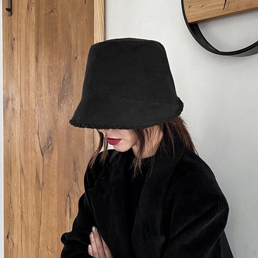 Mũ bucket da lộn lót lông chất liệu xịn xò phong cách Hàn Quốc mới