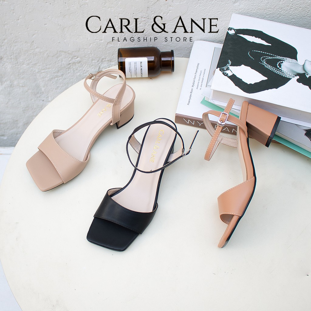 Carl &amp; Ane - Giày sandal cao gót quai ngang phối dây cao 5cm màu đen _ CS010