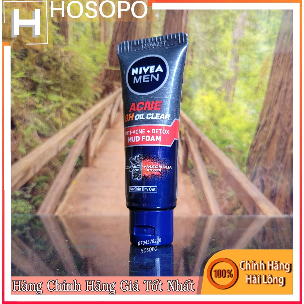 Sữa rửa mặt bùn khoáng Nivea Men kiểm soát nhờn & ngừa mụn acne 8h oil clear 18g