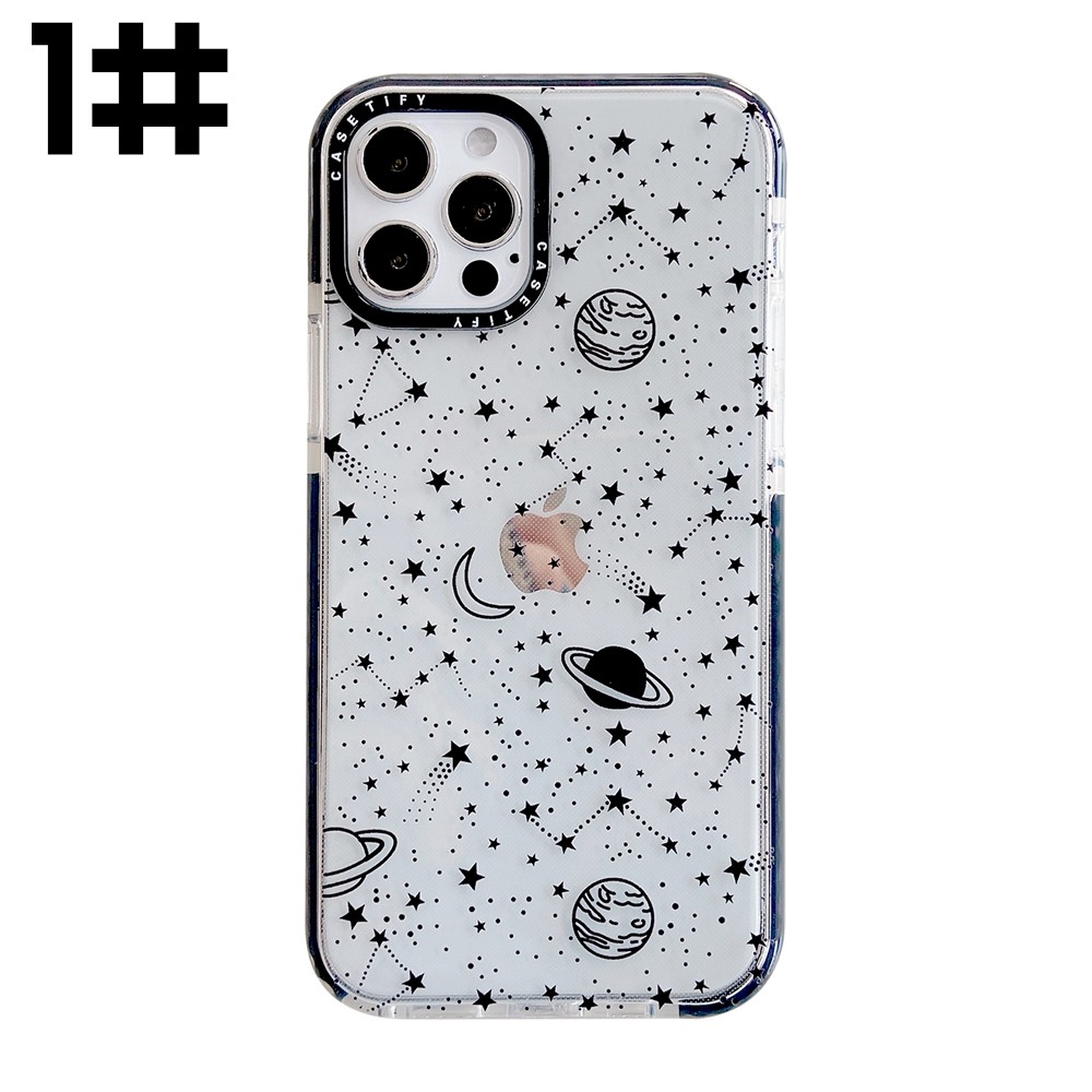 Apple iPhone 7 8 Plus 7+ 8+ X XS XR 11 11Pro 12 Mini 12Mini Pro Max XSMax SE 2020 insta Style Casetify Tide Brand Cute Cartoon Moon Star Meteor Planet Space Lens Protection Flexible Soft Silicone TPU Case Cover Anti-Drop Casing