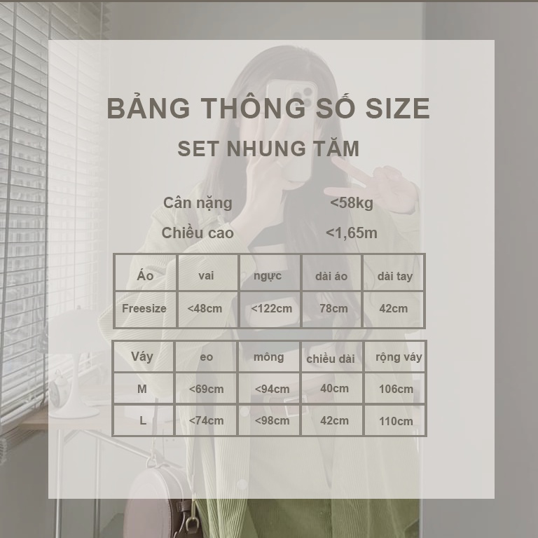 Set áo khoác sơ mi nhung tăm dài tay mix chân váy chữ A trẻ trung