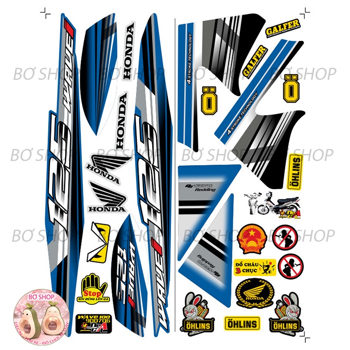 Tem rời WAVE ALPHA 100cc & 50cc Mẫu chữ 125i  BƠ SHOP - Tem 3 lớp chống phai màu
