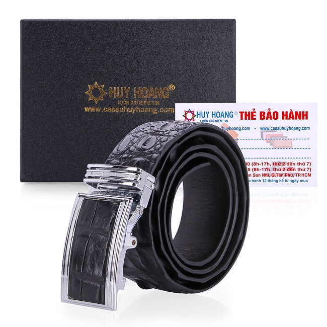 Dây nịt nam da cá sấu Huy Hoàng gai lưng bản lớn màu đen HP4224