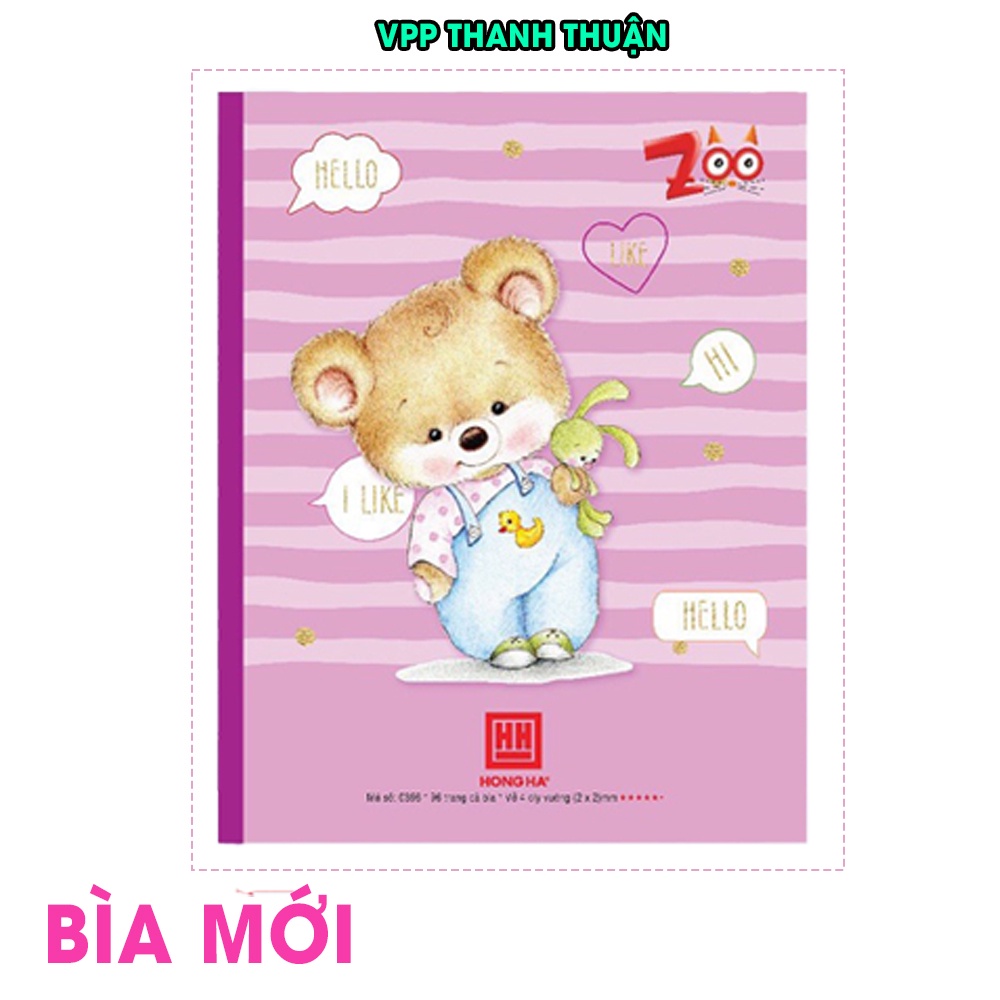 Vở 4 ô ly vuông 96 trang Class Zoo Hồng Hà 0396.