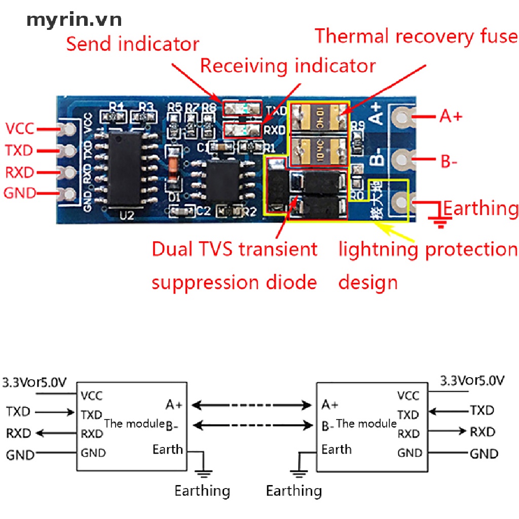 Mô-đun Chuyển Đổi Cổng UART Sang Cổng RS485 RS485 Sang TTL