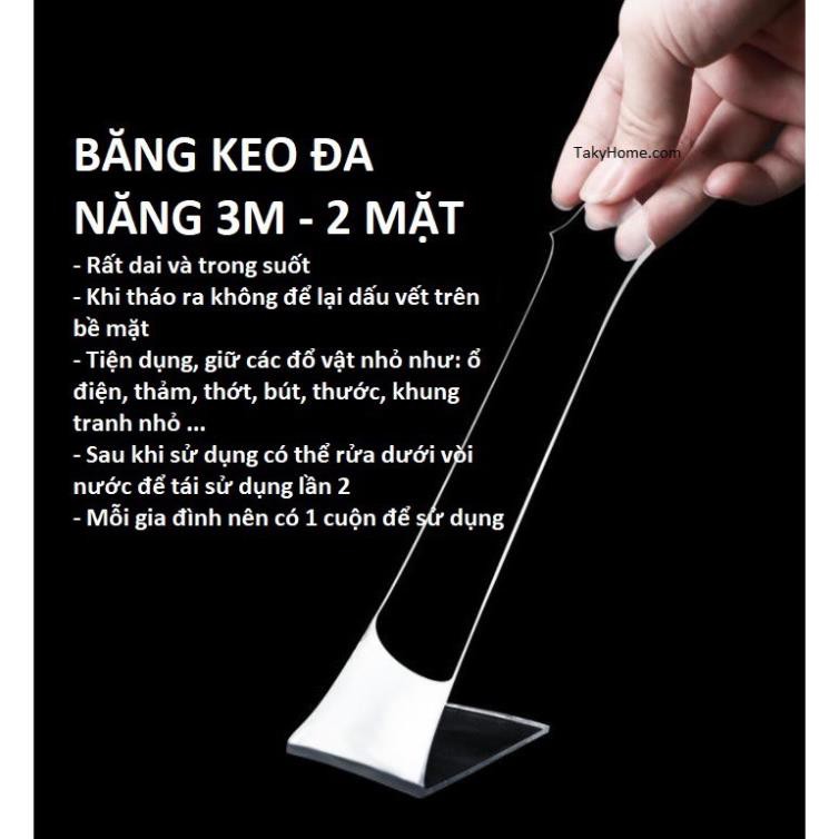 Băng Dính 3M - Taky, Trong Suốt Silicone Dính 2 Mặt, Dính Đồ Vật Trong Nhà Lên Tường, Tái Sử Dụng 6005