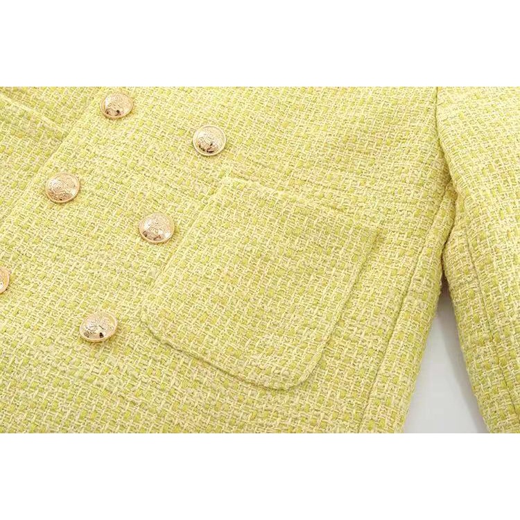 Blackpink lisa Áo Khoác Blazer Len Ngắn Màu Vàng Phong Cách retro Hàn Quốc