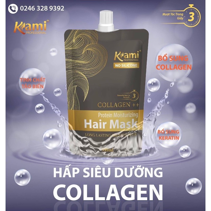 Hấp siêu dưỡng collagen Kami siêu mềm mượt túi 500g