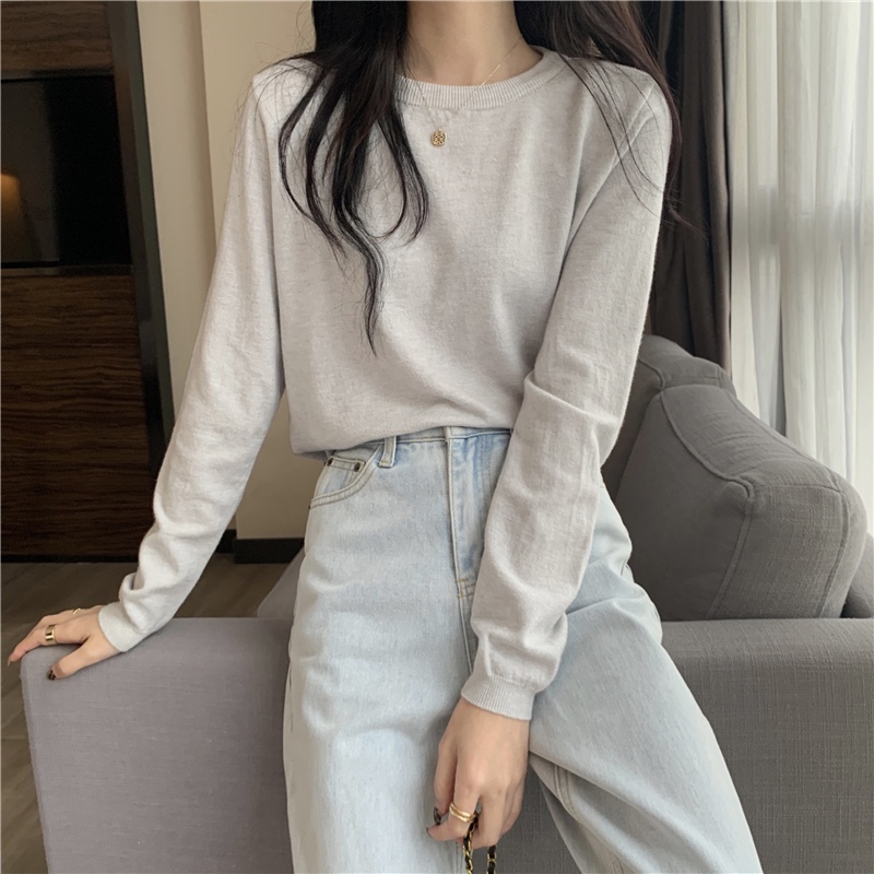 Áo Sweater Dệt Kim Tay Dài Dáng Rộng Màu Trắng Đen Thời Trang Mùa Thu Cho Nữ