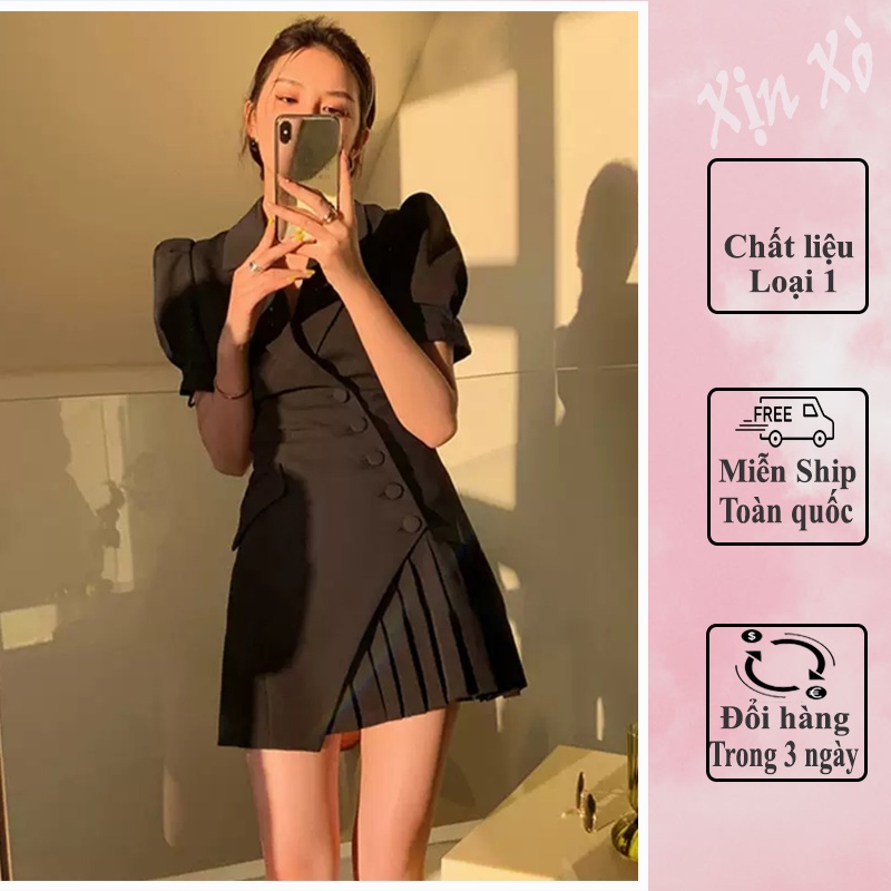 Đầm Vest 2 Lớp Cúc Lệch Xếp Ly Một Bên Thời Trang Công Sở Thanh Lịch Mẫu Mới XinxoShop