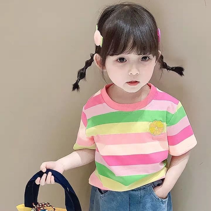 NEW Áo Thun Tay Ngắn Bằng Cotton Theo Phong Cách Phương Tây Dùng Cho Bé Gái
