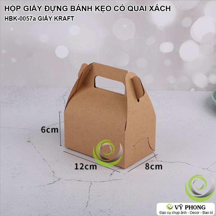 HỘP ĐỰNG BÁNH KẸO QUÀ TẶNG GIẤY KRAFT / TRẮNG CÓ QUAI XÁCH HỘP CRAFT ĐỰNG BÁNH KEM BÁNH CUỘN  HBK-0057