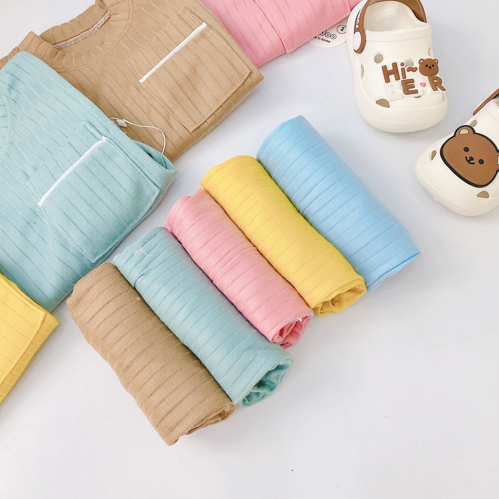 Bộ dài tay thu đông cao cấp cho bé trai bé gái sơ sinh 6-16kg, vải len tăm xuất xịn nhiều màu xinh - BO81