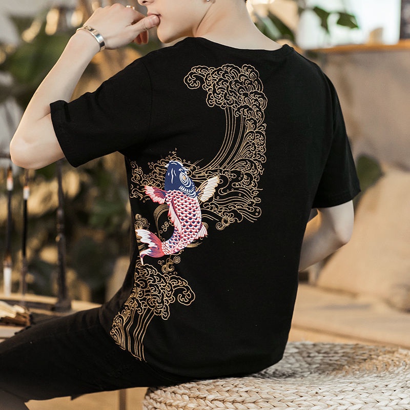 Áo Thun Tay Ngắn Size Lớn Thêu Họa Tiết Thổ Cẩm
